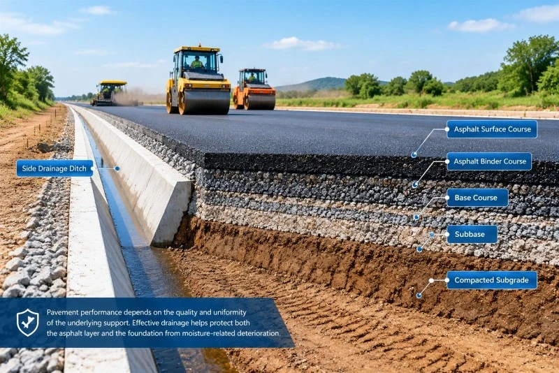 Pavement-performance-depends-on-the-quality-and-uniformity-of-the-underlying-support-Effective-drainage-helps-protect-both-the-asphalt-layer-and-the-foundation-from-moisture-related-deterioration Pavement-performance-depends-on-the-quality-and-uniformity-of-the-underlying-support-Effective-drainage-helps-protect-both-the-asphalt-layer-and-the-foundation-from-moisture-related-deterioration
